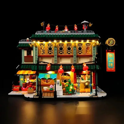 LEGO 80113 Family Reunion Celebration Mirror Acrylic Display Case with Ring Light & UV-Printed Background - Dustproof Showcase