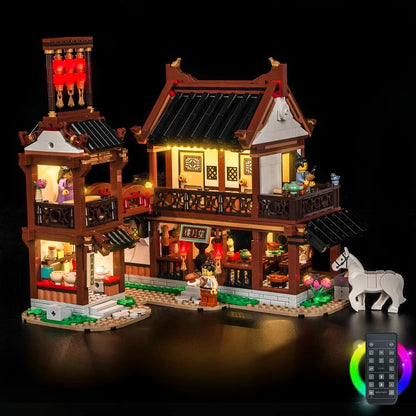 LEGO 80121 Antikes Mondblick-Gasthaus Spiegel-Acryl-Ausstellungsvitrine mit Ringlicht & UV-bedrucktem Hintergrund - Staubdichte Vitrine