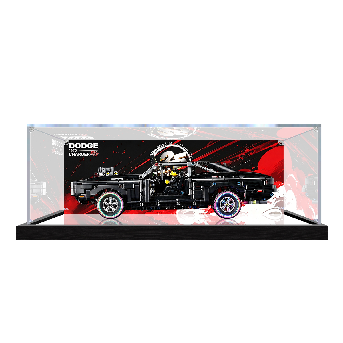 LEGO 42231 Dodge Charger R/T Mirror Display Case with UV-Printed Themed Background