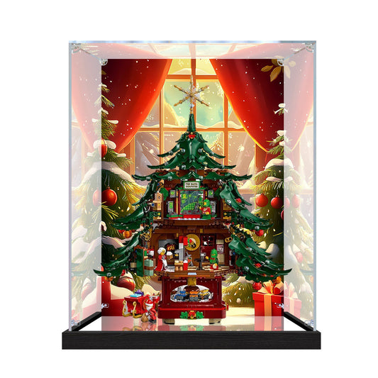 LEGO 41843 Family Christmas Tree Mirror Display Case with UV-Printed Themed Background