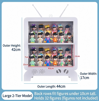 TV-BOX: Futuristic Pop Art Display Case - White Acrylic Showcase for Designer Toys & Trendy Collectibles - Creative "Live Show" Style Storage