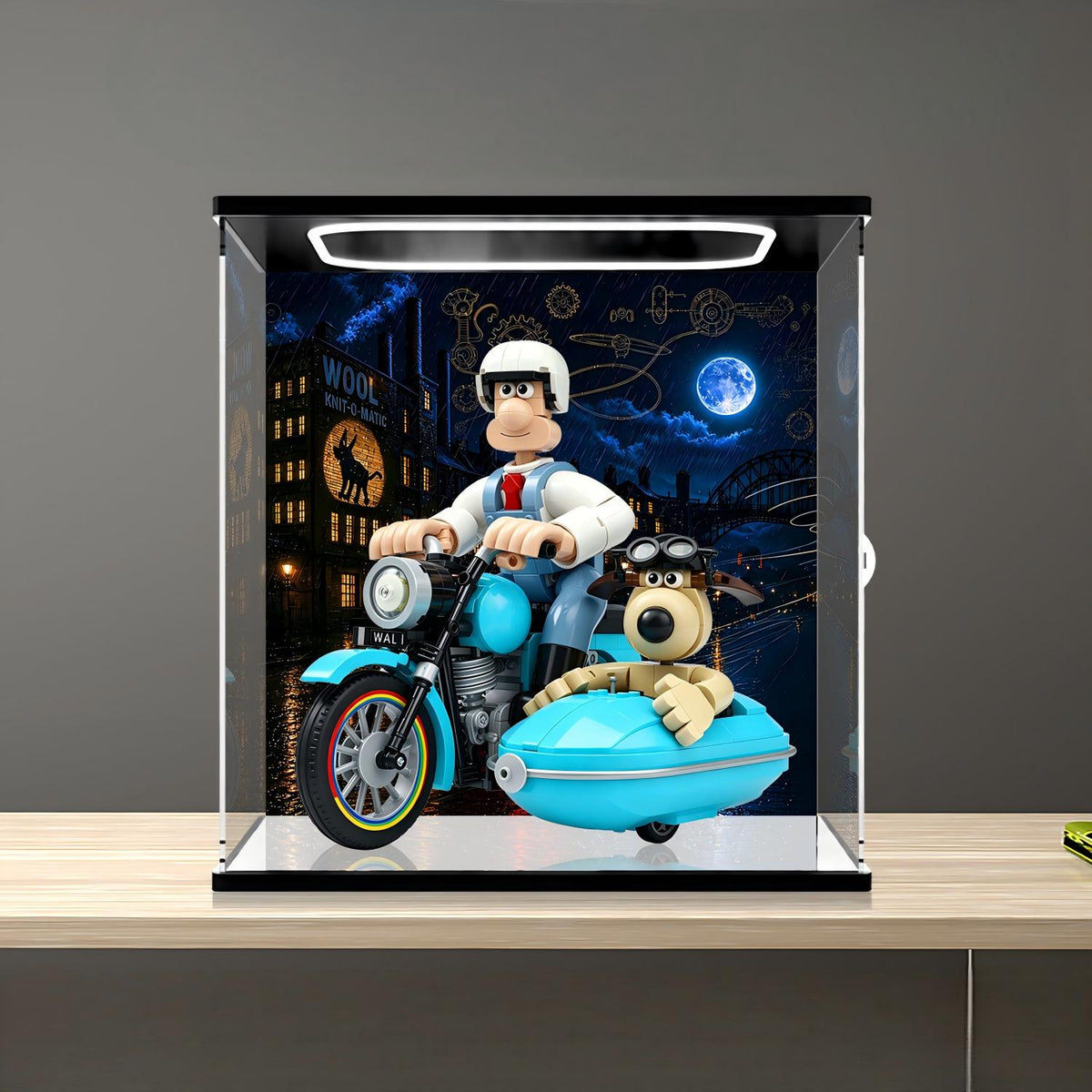 LEGO 21371 Wallace & Gromit Mirror Display Case with Ring Light and Themed Background