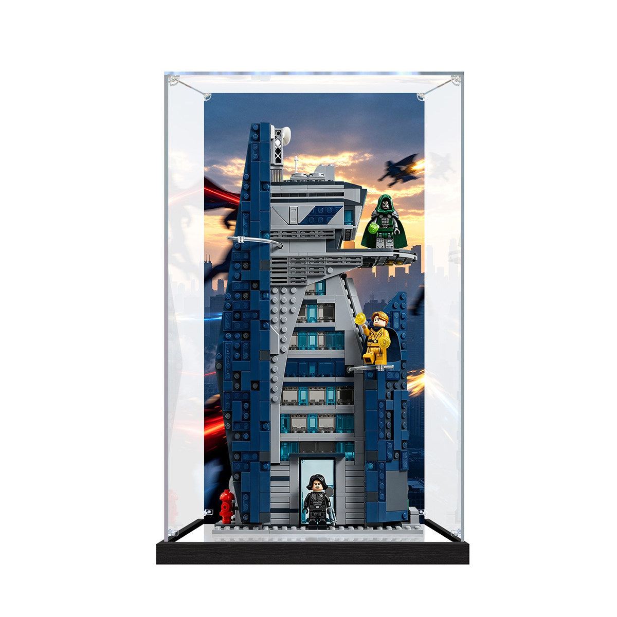 LEGO 76352 Avengers Tower Mirror Display Case with UV-Printed Themed Background