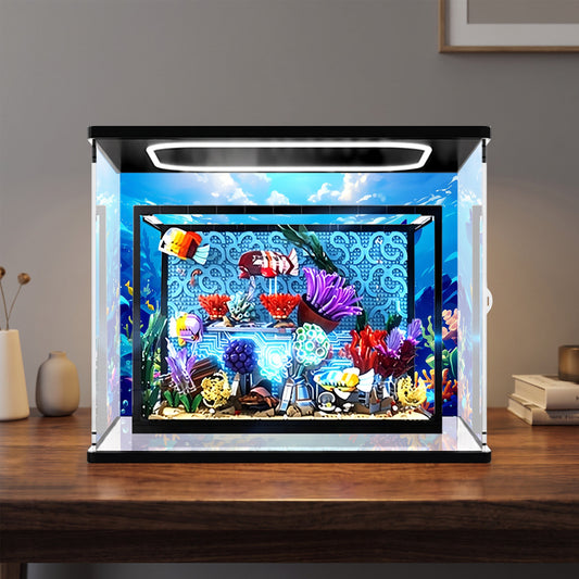 LEGO 10366 Tropical Aquarium Mirror Display Case with Ring Light and Themed Background