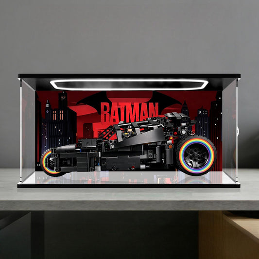 LEGO 42239 Mirror Akryl Udstillingsæske med Ringlys & UV-printet Baggrund - Støvtæt Vitrine