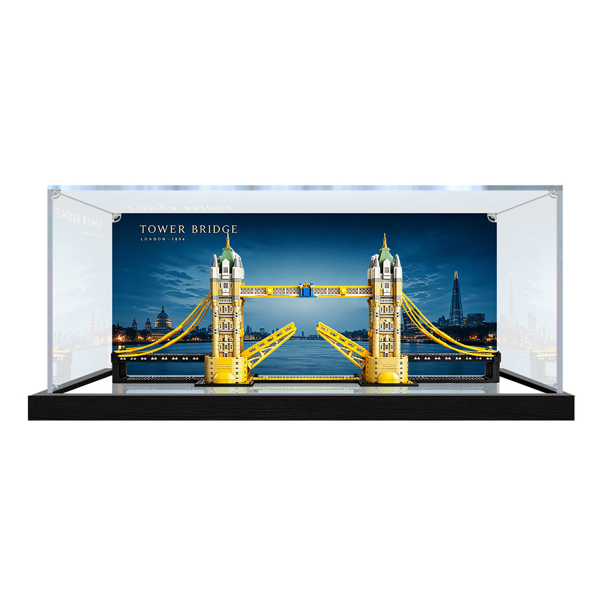 LEGO 21067 London Tower Bridge Mirror Display Case with UV-Printed Themed Background