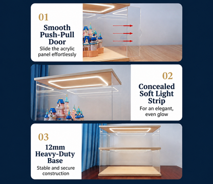 LEGO 71795 Mirror Acrylic Display Case with Ring Light & UV-Printed Background - Dustproof Showcase