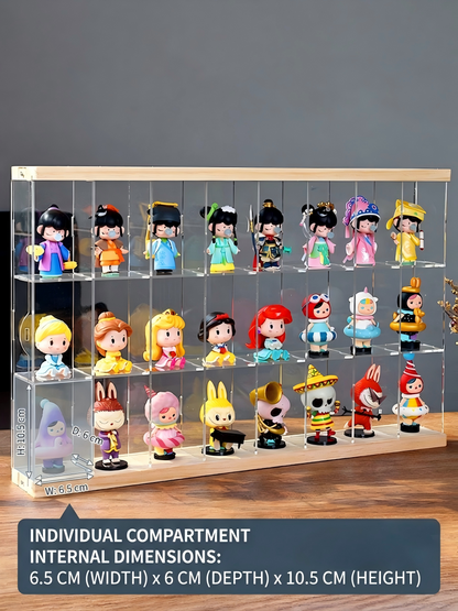 Sliding Door Acrylic Display Case, Wooden Base & Top Showcase, Dust-Proof Organizer for LEGO Speed Champions, Pop Mart Figures, and 1:64/1:32 Scale Cars