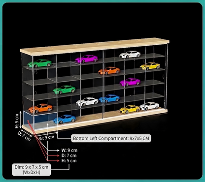 Sliding Door Acrylic Display Case, Wooden Base & Top Showcase, Dust-Proof Organizer for LEGO Speed Champions, Pop Mart Figures, and 1:64/1:32 Scale Cars