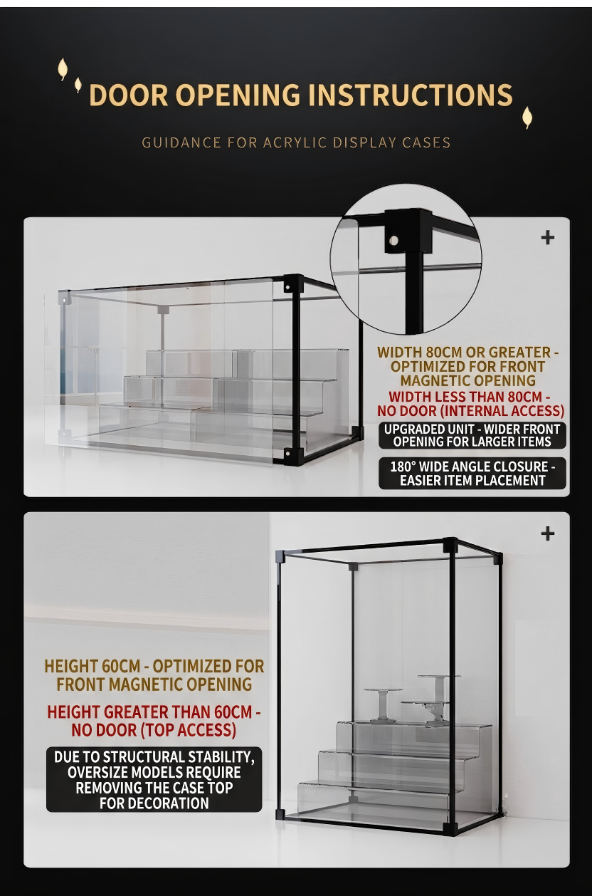 Premium Clear Acrylic Display Box with Magnetic Door & Black Aluminum Frame - Multiple Sizes Dustproof Show Case for Figures, Collectibles, Luxury Bags