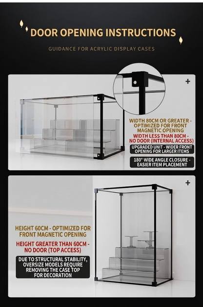 Premium Clear Acrylic Display Box with Magnetic Door & Black Aluminum Frame - Multiple Sizes Dustproof Show Case for Figures, Collectibles, Luxury Bags