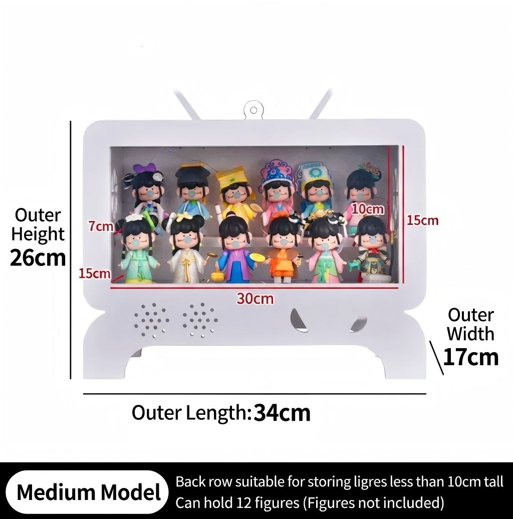 TV-BOX: Futuristic Pop Art Display Case - White Acrylic Showcase for Designer Toys & Trendy Collectibles - Creative "Live Show" Style Storage
