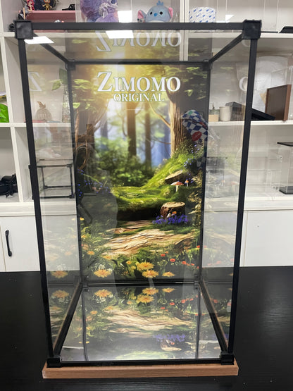 Alloy transparent acrylic display case, 2cm high wood-grain base and black aluminum alloy frame (custom sizes supported)