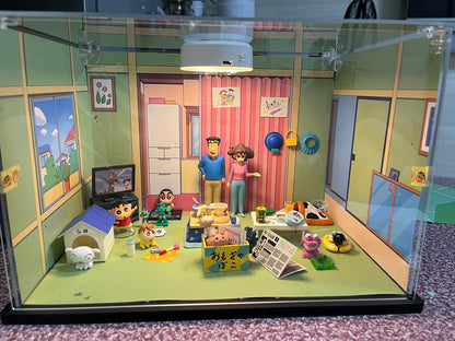 Vitrina de acrílico iluminada con LED y puerta corredera - Exhibidor transparente apilable para coleccionables, figuras de acción, maquetas - Luz anular blanca y base de madera plástica negra