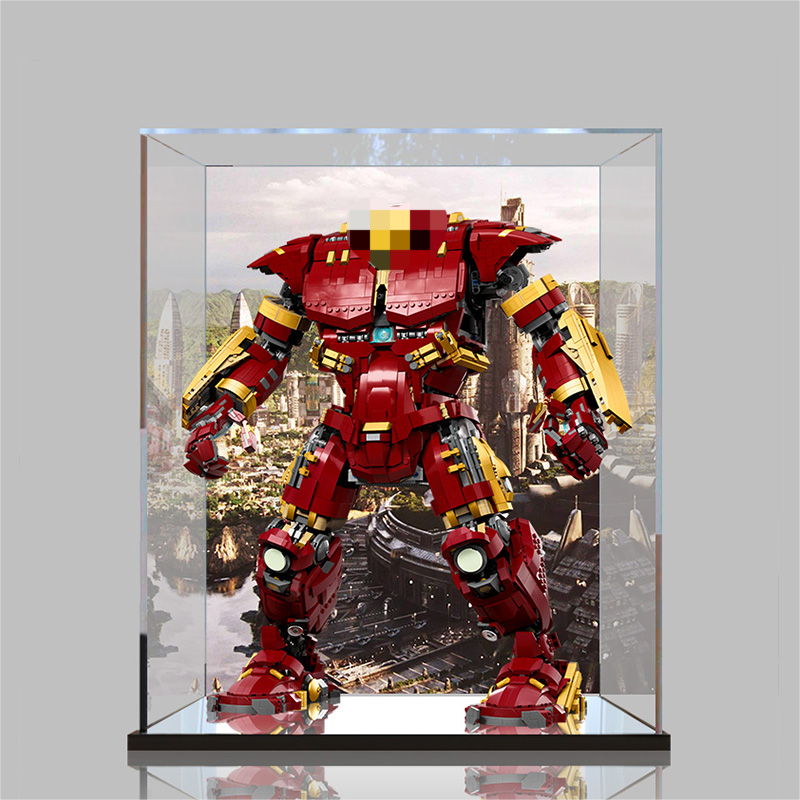 Acrylic Display Case for LEGO 76210 Hulkbuster, with Themed Printed Background & Dustproof Box