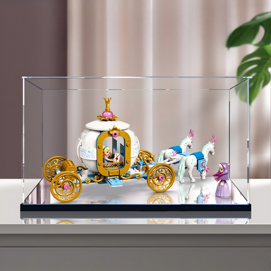 Acrylic Display Case for LEGO 43192 Cinderella's Royal Carriage, with Themed Printed Background & Dustproof Box