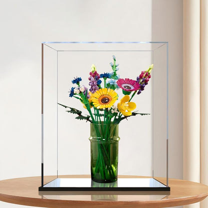 Acrylic Display Case for LEGO 10313 Wildflower Bouquet, with Themed Printed Background & Dustproof Box