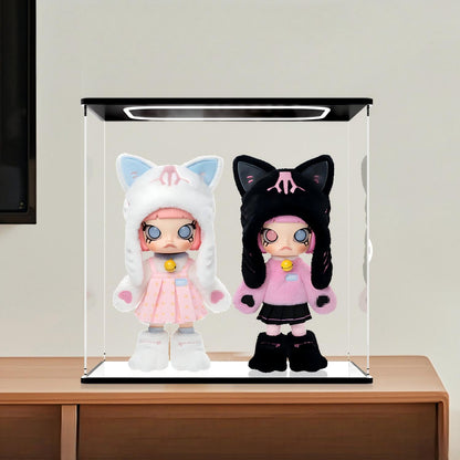 Pop Mart MOLLY Mirror Acrylic Display Case with Ring Light & UV-Printed Background - Dustproof Showcase
