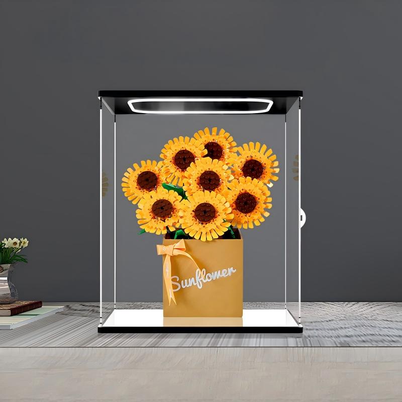 LEGO 40524 Sunflowers Mirror Acrylic Display Case with Ring Light & UV-Printed Background - Dustproof Showcase