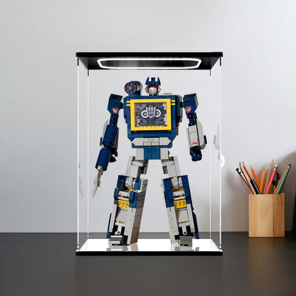 LEGO 10358 Soundwave Mirror Acrylic Display Case with Ring Light & UV-Printed Background - Dustproof Showcase