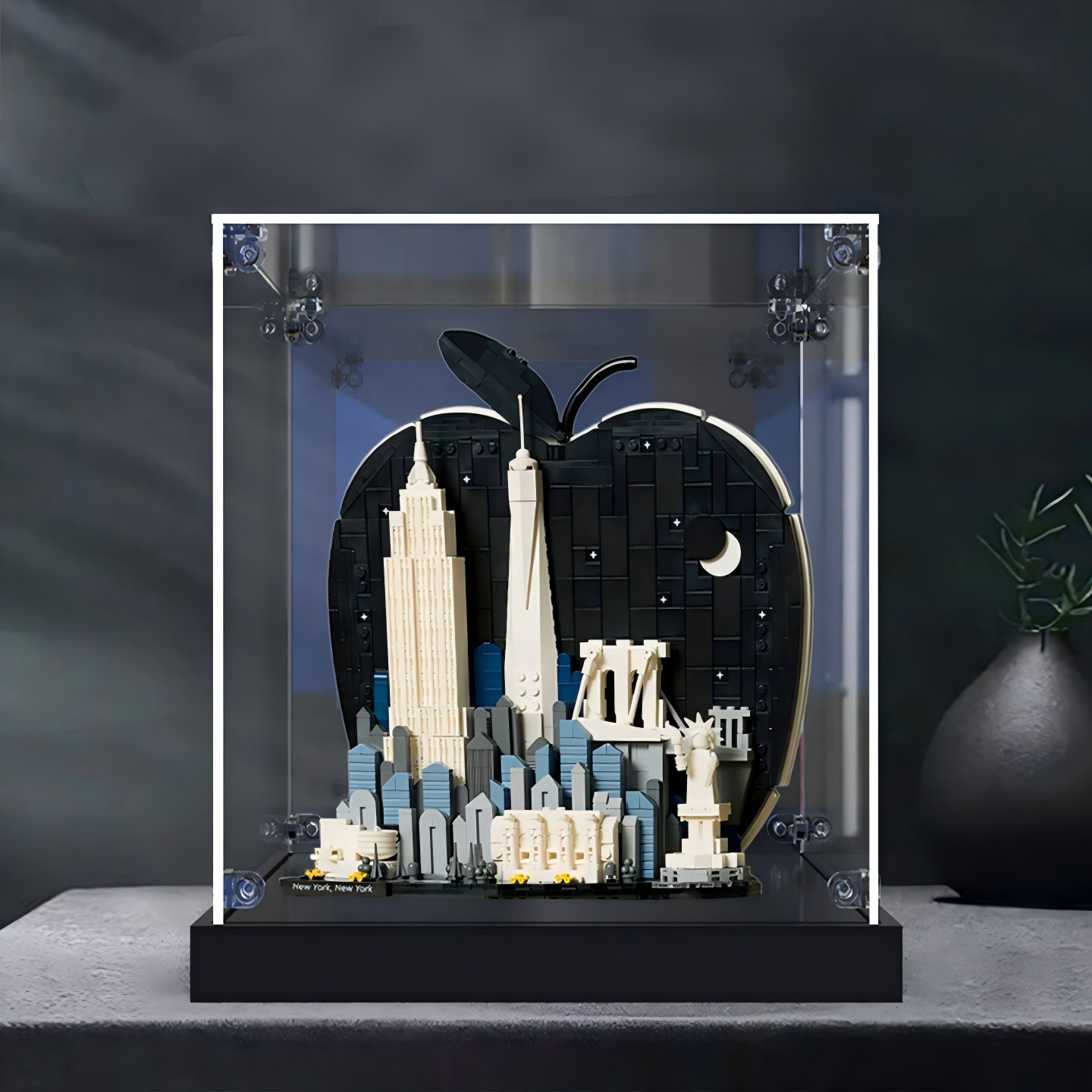 Acrylic Display Case for LEGO 21066 Architecture, with Themed Printed Background & Dustproof Box