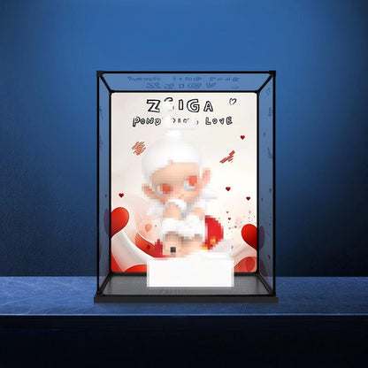 Pop Mart Zsiga Pondering Love Series Mirror Acrylic Display Case with Ring Light & UV-Printed Background - Dustproof Showcase