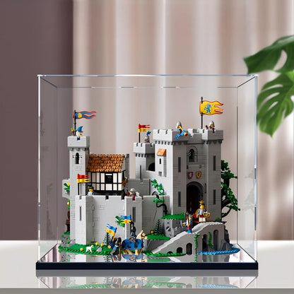 Acrylic Display Case for LEGO 10305 Lion Knights' Castle, with Themed Printed Background & Dustproof Box