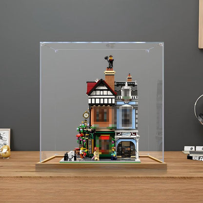 LEGO 10350 علبة عرض أكريليك مرآة تيودور كورنر مع حلقة إضاءة وخلفية مطبوعة بالأشعة فوق البنفسجية - صندوق عرض مقاوم للغبار