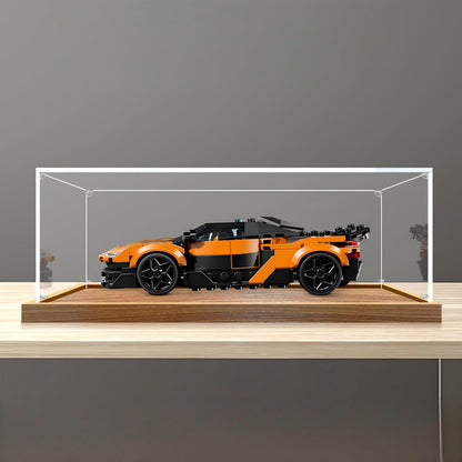 LEGO 77257 McLaren W1 Spiegel-Acryl-Vitrine mit Ringlicht & UV-bedrucktem Hintergrund - Staubdichte Präsentationsvitrine