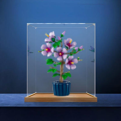 LEGO 10372 Hibiscus Mirror Acrylic Display Case with Ring Light & UV-Printed Background - Dustproof Showcase