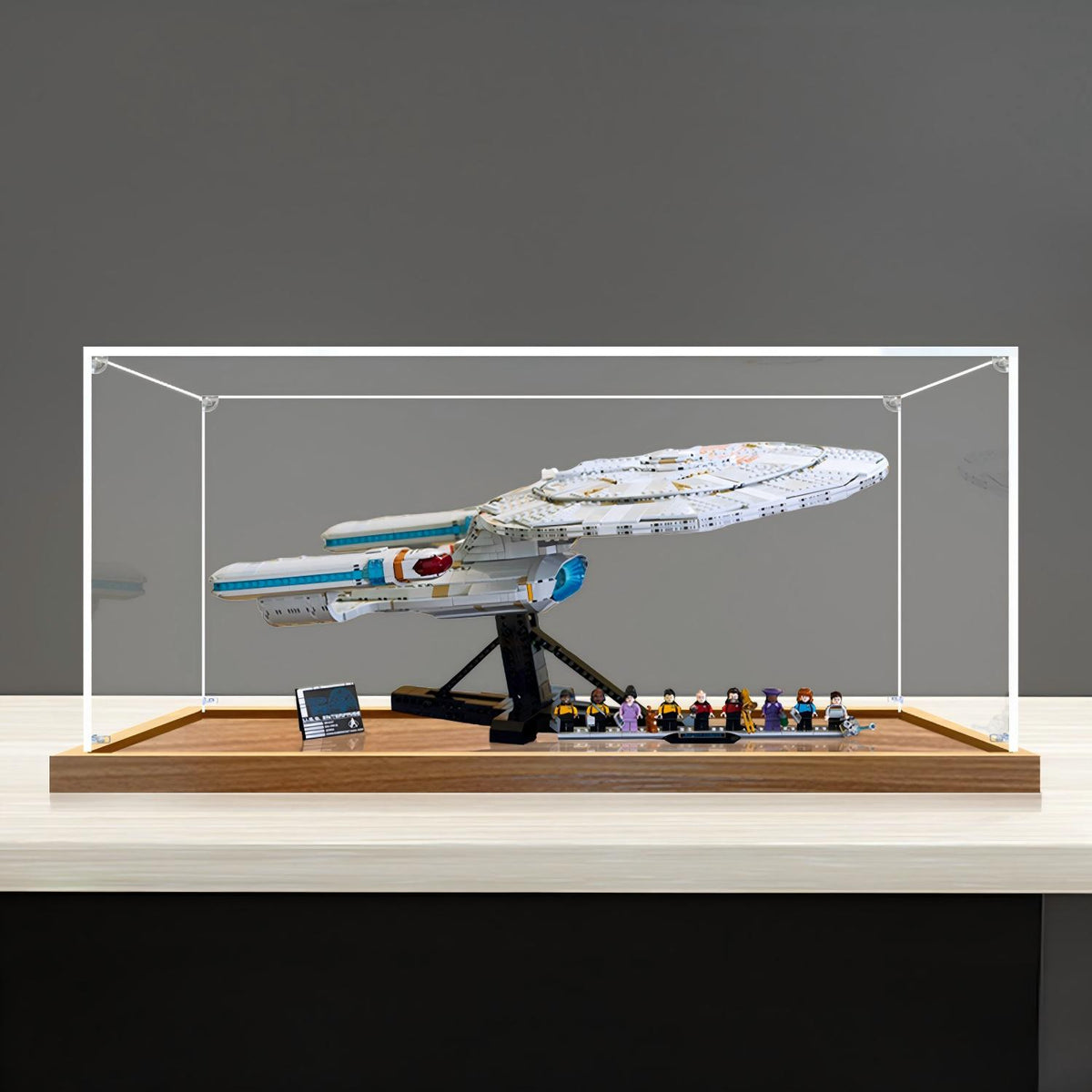 LEGO 10356 U.S.S. Enterprise NCC-1701-D Mirror Acrylic Display Case with Ring Light & UV-Printed Background - Dustproof Showcase