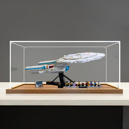 LEGO 10356 U.S.S. Enterprise NCC-1701-D Mirror Acrylic Display Case with Ring Light & UV-Printed Background - Dustproof Showcase
