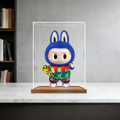 Pop Mart Labubu Champion Series Mirror Acrylic Display Case with Ring Light & UV-Printed Background - Dustproof Showcase