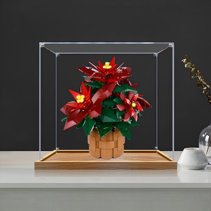 LEGO 10370 Poinsettia Mirror Acrylic Display Case with Ring Light & UV-Printed Background - Dustproof Showcase