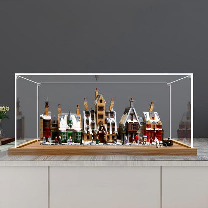 LEGO 76457 Hogsmeade Village - Collectors' Edition Mirror Acrylic Display Case with Ring Light & UV-Printed Background - Dustproof Showcase