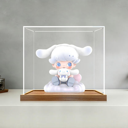 Pop Mart 可爱小狗镜面亚克力展示盒，带环形灯和UV印刷背景 - 防尘展示柜