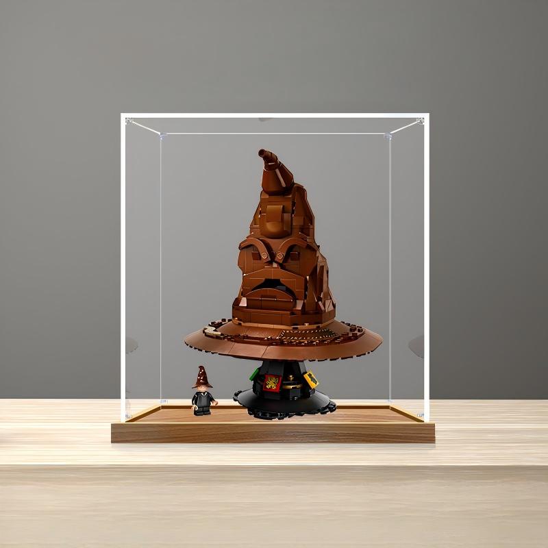 LEGO 76429 Talking Sorting Hat Mirror Acrylic Display Case with Ring Light & UV-Printed Background - Dustproof Showcase