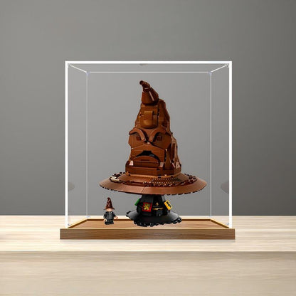 LEGO 76429 Talking Sorting Hat Mirror Acrylic Display Case with Ring Light & UV-Printed Background - Dustproof Showcase