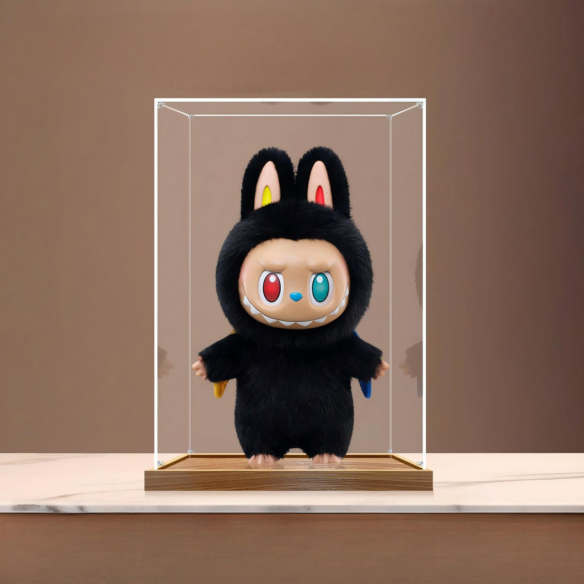 Pop Mart Labubu Mirror Acrylic Display Case with Ring Light & UV-Printed Background - Dustproof Showcase