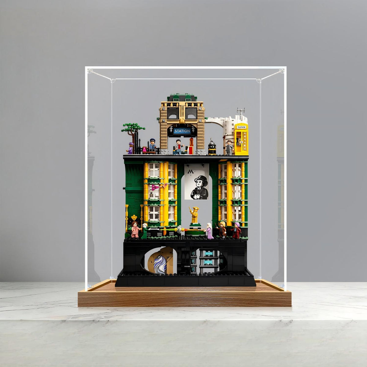 LEGO 76476 حقيبة عرض مرآة أكريليك فاخرة لإصدار وزارة السحر مع إضاءة حلقية وخلفية مطبوعة بالأشعة فوق البنفسجية - صندوق عرض مقاوم للغبار