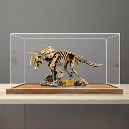 LEGO 77985 Dinosaur Fossils: Triceratops - Vetrina espositiva in acrilico a specchio con anello luminoso e sfondo stampato UV - Espositore antipolvere