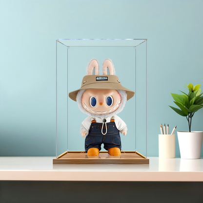 Suitable for Pop Mart Labubu Forest Display Case – Showcase with UV-Printed Background & Wooden-Texture Base