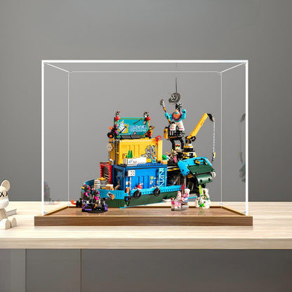 LEGO 80013 Quartel Secreto da Equipe do Monkie Kid - Caixa de Exibição de Acrílico Espelhado com Luz de Anel e Fundo Impresso em UV - Vitrine à Prova de Poeira