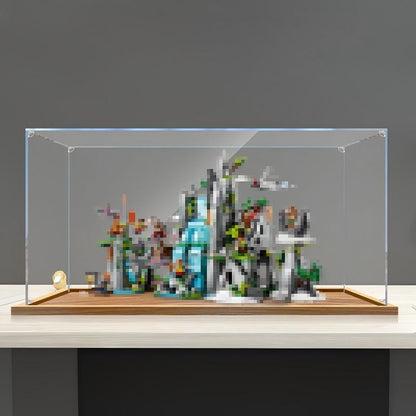LEGO 80024 A Lendária Montanha da Fruta da Flor Caixa de Exibição de Acrílico com Espelho com Luz de Anel e Fundo Impresso em UV - Vitrine à Prova de Poeira