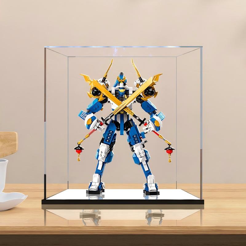 LEGO 71785 Jay's Titan Mech Mirror Acrylic Display Case with Ring Light & UV-Printed Background - Dustproof Showcase