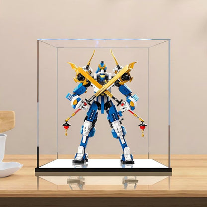 LEGO 71785 Jay's Titan Mech Mirror Acrylic Display Case with Ring Light & UV-Printed Background - Dustproof Showcase