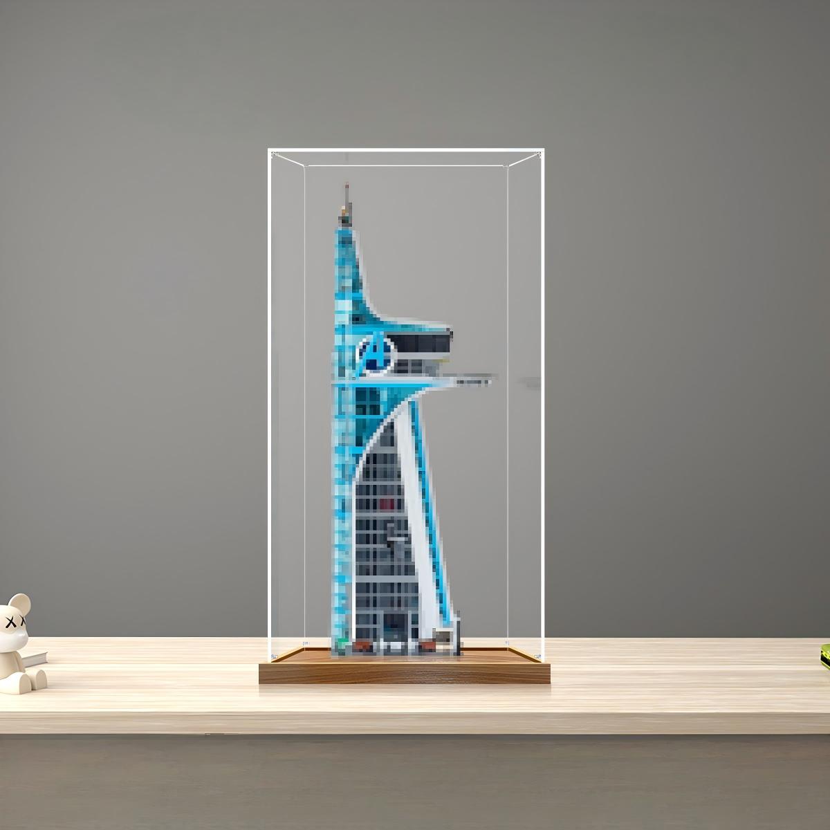 LEGO 76269 Avengers Tower Mirror Acrylic Display Case with Ring Light & UV-Printed Background - Dustproof Showcase