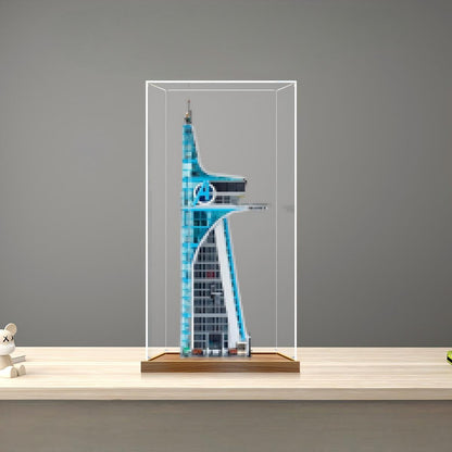 LEGO 76269 Avengers Tower Mirror Acrylic Display Case with Ring Light & UV-Printed Background - Dustproof Showcase