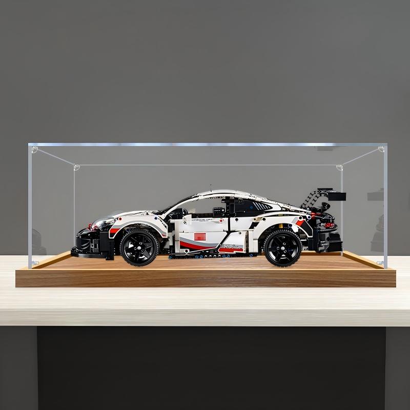 LEGO 42096 Porsche 911 RSR Vetrina Acrilica con Anello Luminoso e Sfondo Stampato UV - Custodia Antipolvere