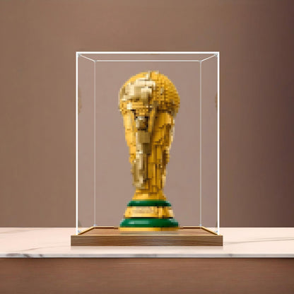 LEGO 43020 كأس العالم الرسمي FIFA غطاء عرض أكريليك مرآة مع إضاءة حلقية وخلفية مطبوعة بالأشعة فوق البنفسجية - صندوق عرض مقاوم للغبار